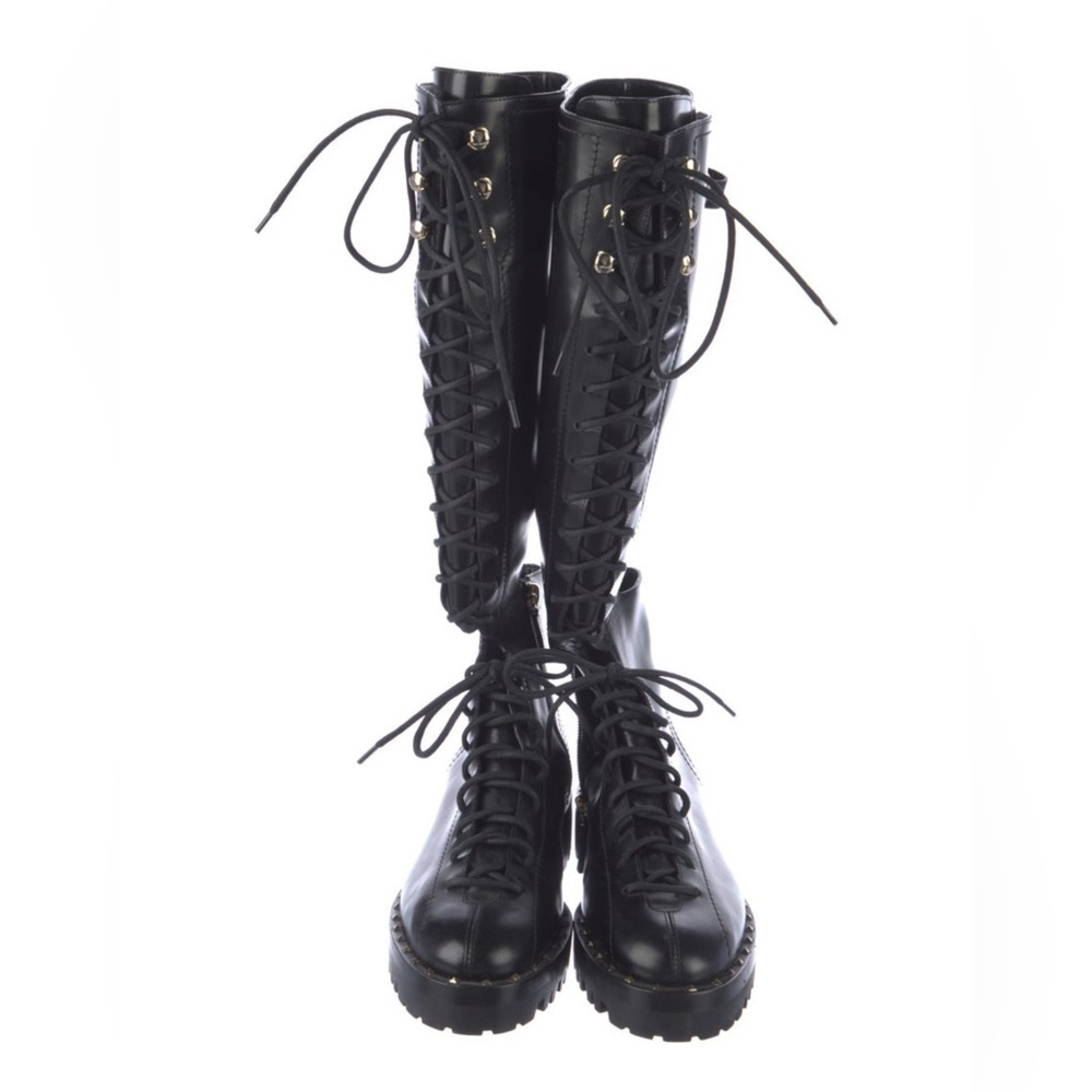 Authentic Valentino rockstud Black Lace-Up Boots